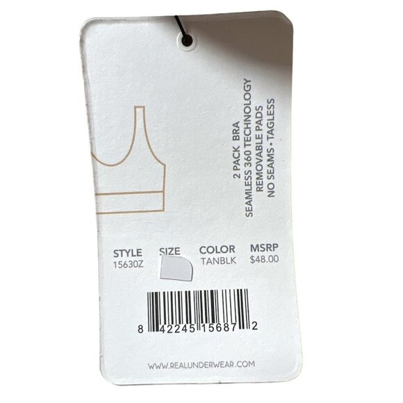 Real Underwear Womens Black Tan Seamless Padded V Neck Bralettes 2 Pk Sz XL New - Picture 6 of 7